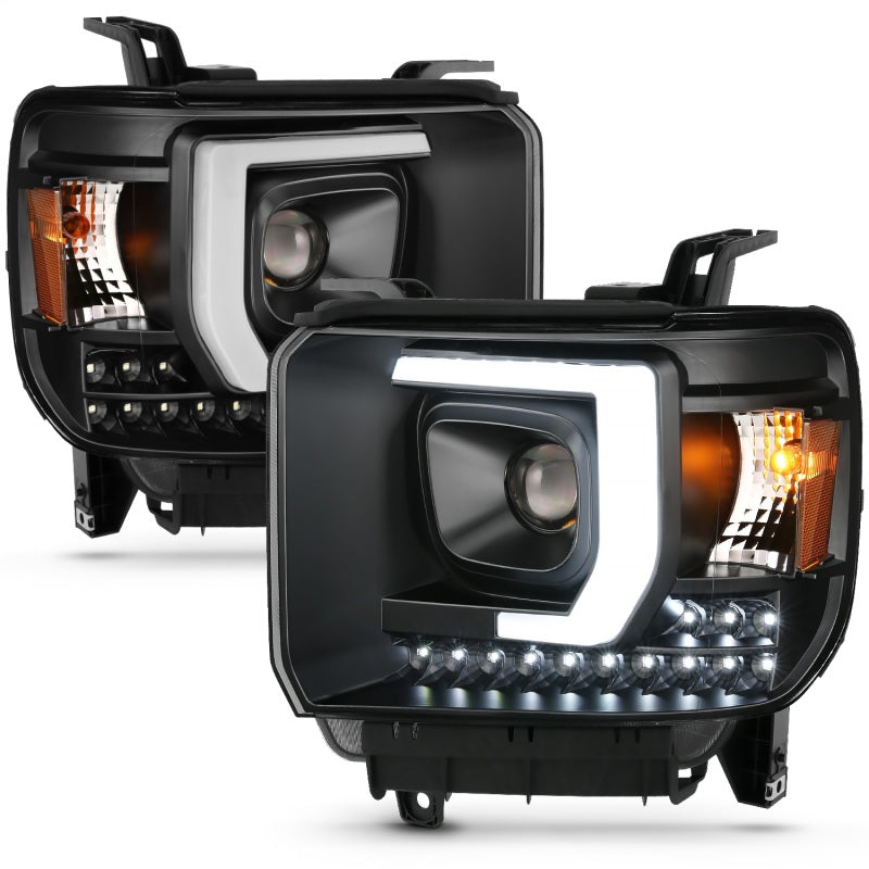 ANZO 111450 2014-2015 GMC Sierra 1500HD Projector Plank Style Headlight Black W/ DRL