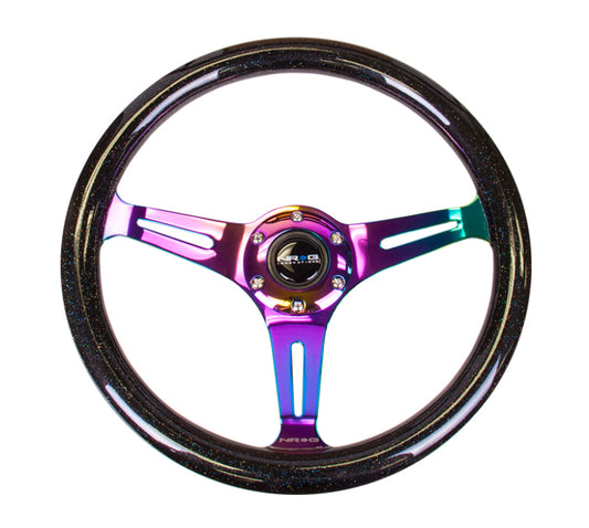 NRG ST-015MC-BSB Classic Wood Grain Steering Wheel (350mm) Black Sparkle/Galaxy Color w/Neochrome 3-Spoke