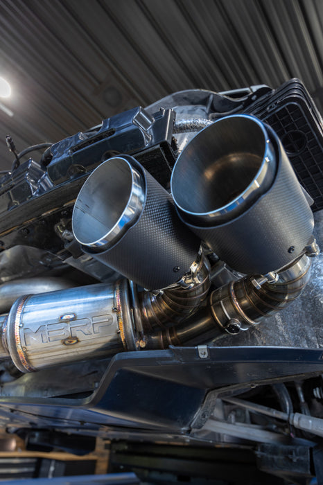 MBRP S70413CF 20-24 Chevrolet Corvette C8 3in Active Cat Back Quad Split Rear Exit Exhaust w/ AFM Sims