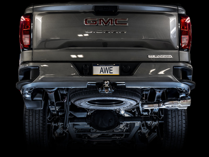 AWE Tuning 3015-22207 4th Gen GM 1500 5.3L 0FG Catback Dual Side Exit (Flat Bumper) - Chrome Tips