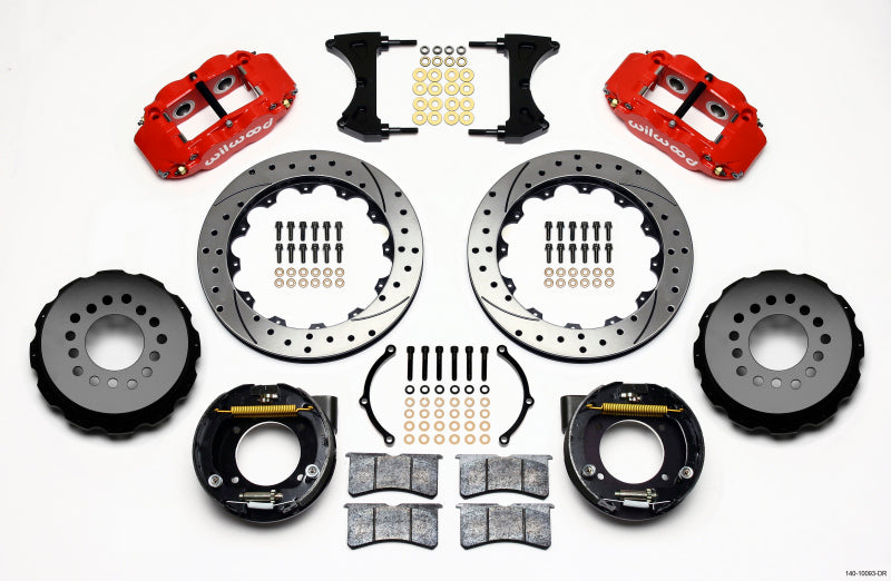 Wilwood 140-10093-DR Narrow Superlite 4R Rear P-Brk Kit 12.88in Drilled Red Chevy C-10 2.42 Offset 5-lug