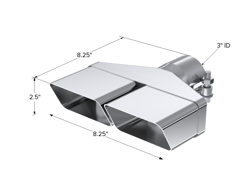 MBRP T5118 Universal Tip 8inx 2.375in ID Rectangle 2.5in O.D. inlet 8.25in length T304