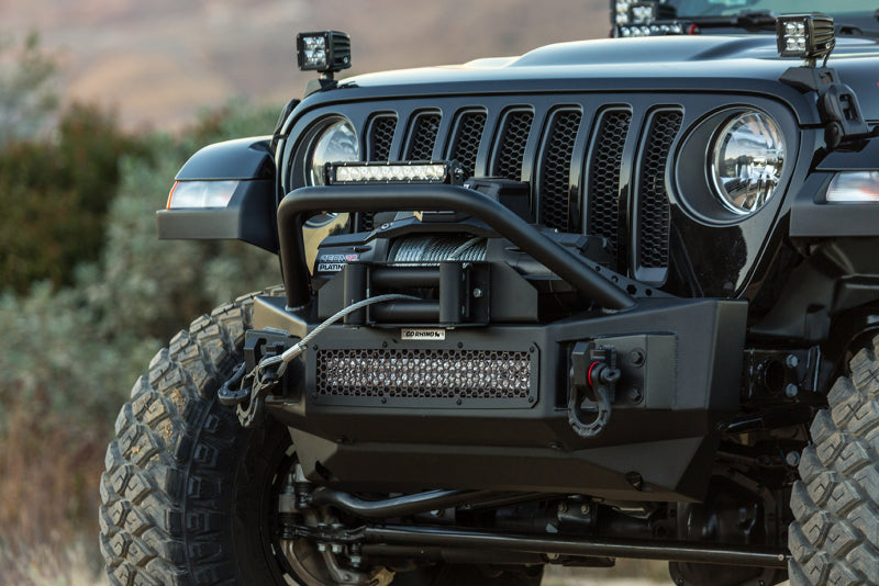 Go Rhino 331101T 07-20 Jeep Wrangler JL/JLU/JK/JKU/Gladiator JT Rockline Front Stubby Bumper w/ Overrider