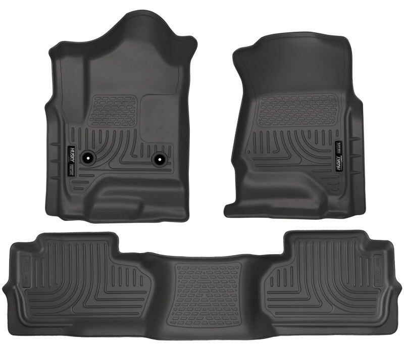 Husky Liners 98241 14 Chevrolet Silverado/GMC Sierra Dbl Cab WeatherBeater Black Front&2nd Seat Floor Line