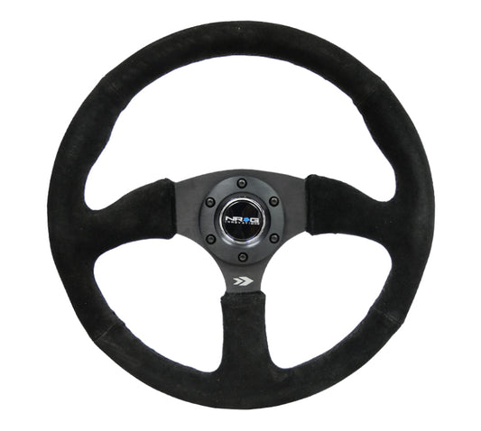 NRG RST-023MB-S Reinforced Steering Wheel (350mm / 2.5in. Deep) Blk Suede Comfort Grip w/5mm Matte Blk Spokes
