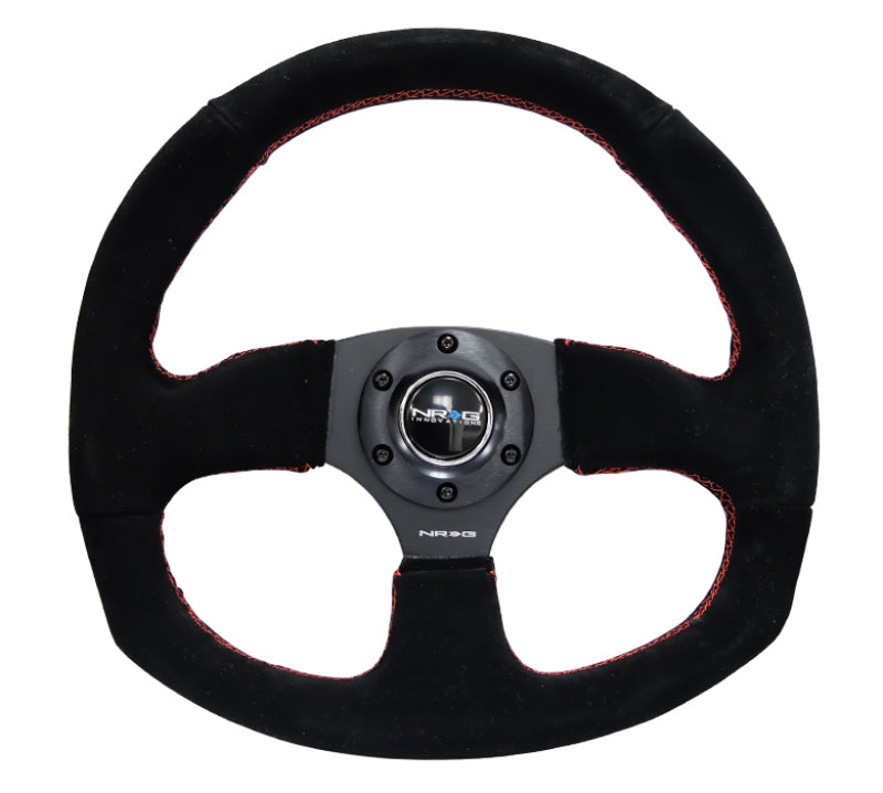 NRG RST-009S-RS Reinforced Steering Wheel (320mm Horizontal / 330mm Vertical) Suede w/Red Stitch
