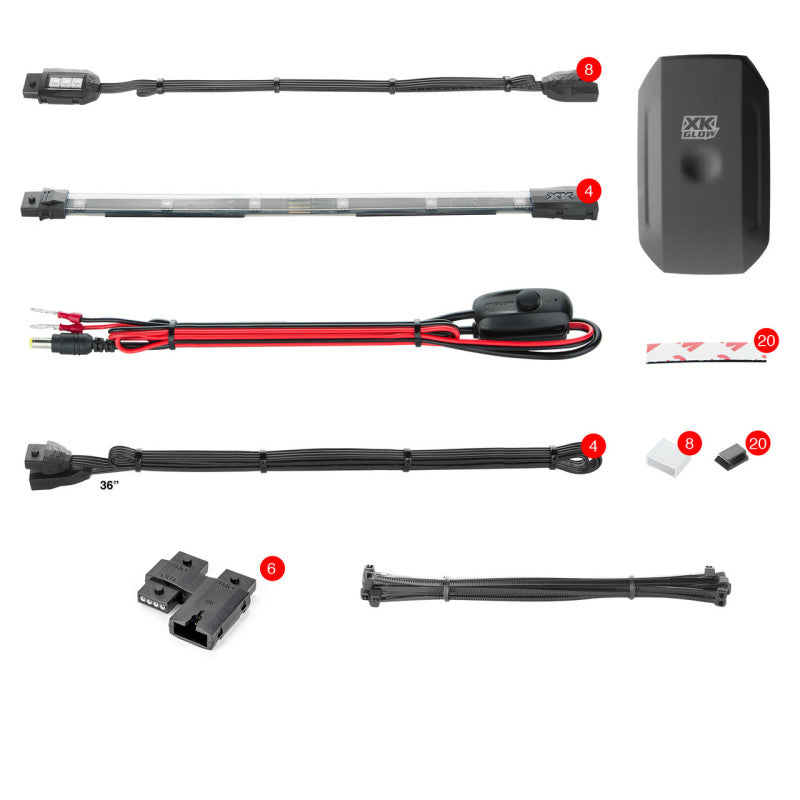 XKGLOW KS-MOTO-STANDARD XK Glow Strip Million Color XKCHROME Smartphone App ATV/Motorcycle LED Light Kit 8xPod + 4x10In