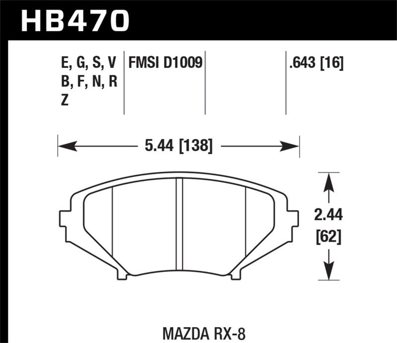 Hawk Performance HB470B.643 Hawk 2004-2011 Mazda RX-8 Grand Touring HPS 5.0 Front Brake Pads