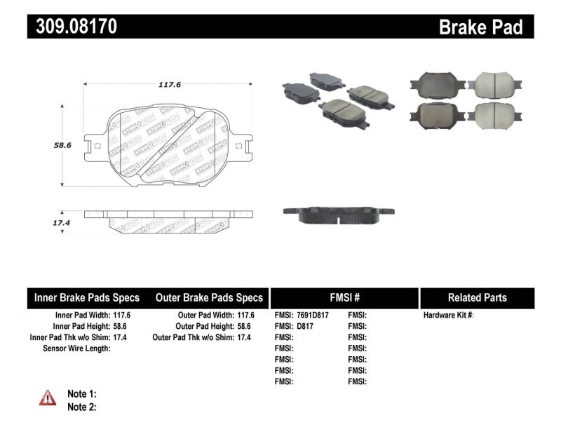 Stoptech 309.08170 StopTech Performance 05-08 Scion tC/ 01-05 Celica GT/ 00-05 Celica GT-S Front Brake Pads