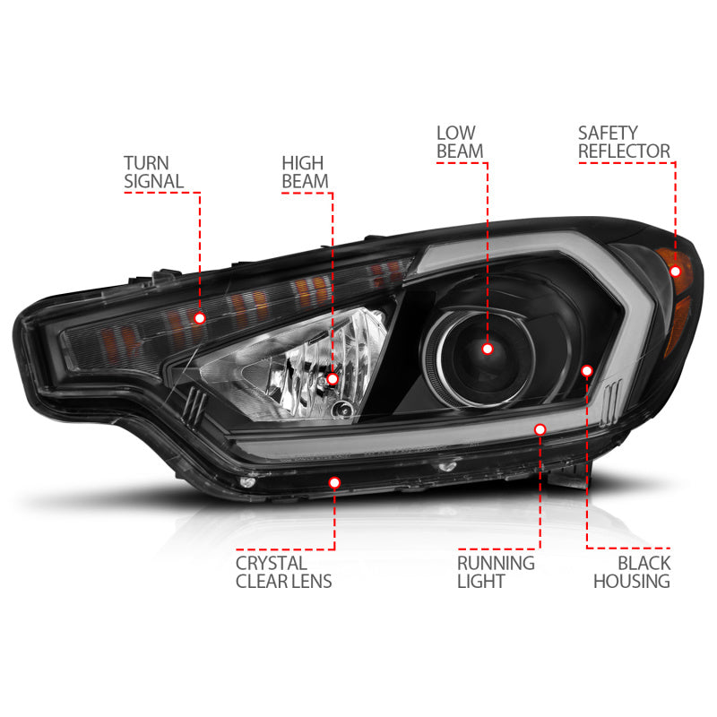 ANZO 121562 2014-2016 Kia Forte Projector Headlights w/ Light Bar Black Housing w/ DRL
