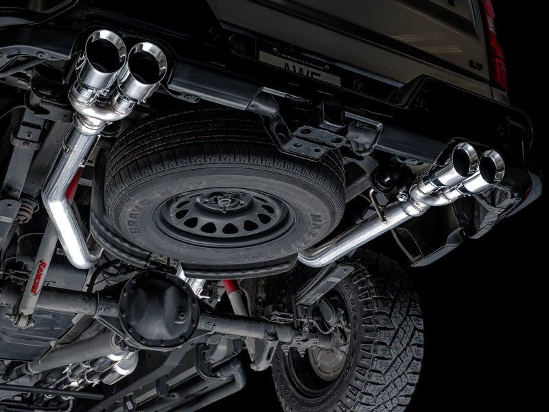 AWE Tuning 3015-42203 4th Gen GM 1500 6.2L 0FG Catback Split Rear Exit (w/ Bumper Cutouts) - Quad Chrome Tips