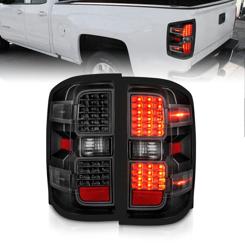 ANZO 311423 15-19 Chevy Silverado 2500HD/3500HD (Factory Halogen Only) LED Tail Lights Black w/Clear Lens