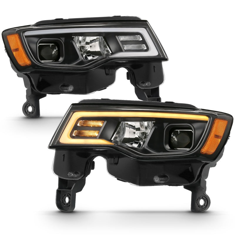 ANZO 111418 2017-2018 Jeep Grand Cherokee Projector Headlights w/ Plank Style Switchback - Black w/ Amber