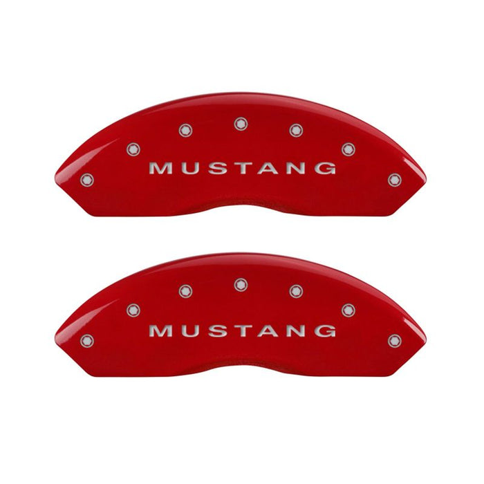 MGP 10198SMBPRD 4 Caliper Covers Engraved Front Mustang Engraved Rear Bar & Pony Red finish silver ch