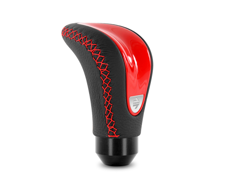 MOMO CTERED Momo Combat Evo Shift Knob - Black Leather, Red Insert, Red Stitching