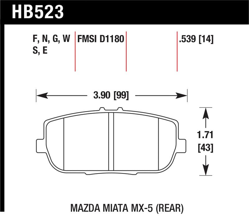 Hawk Performance HB523B.539 Hawk 2006-2006 Mazda MX-5 Miata Club Spec HPS 5.0 Rear Brake Pads