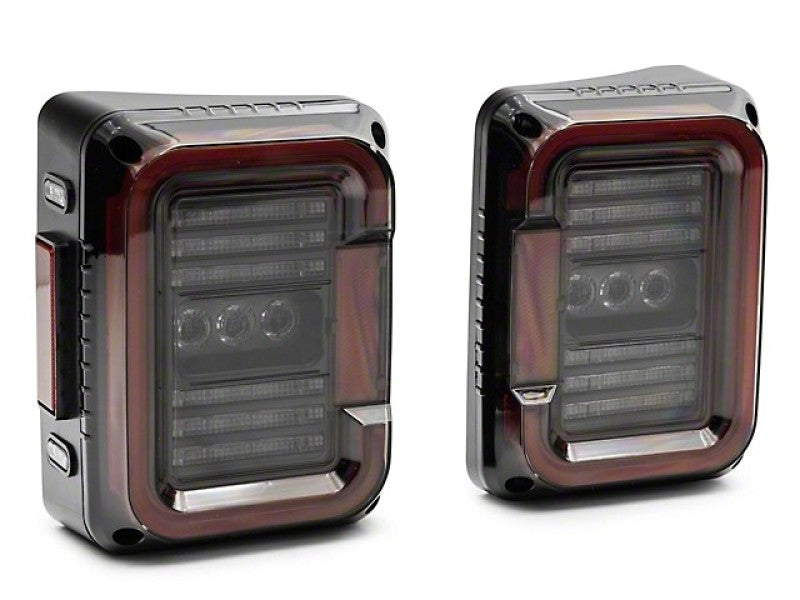 Raxiom J138358 07-18 Jeep Wrangler JK Axial Series LED Halo Tail Lights- Black Housing (Dark Smoked Lens)