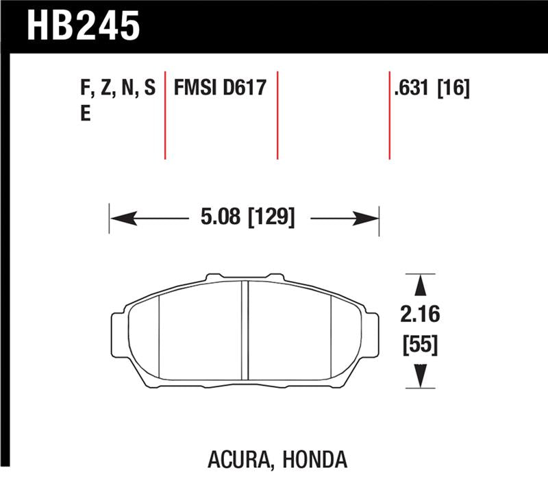 Hawk Performance HB245N.631 Hawk 94-01 Acura Integra (excl Type R) HP+ Street Front Brake Pads