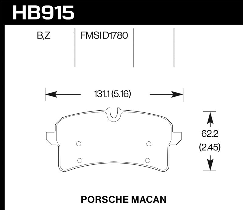 Hawk Performance HB915B.664 Hawk 16-18 Porsche Macan HPS 5.0 Street Rear Brake Pads