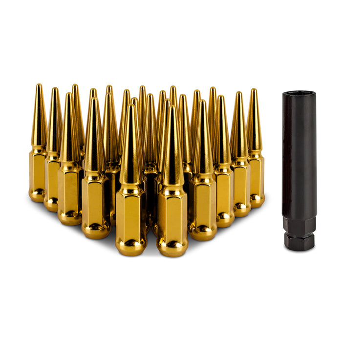 Mishimoto MMLG-SP1215-24GD Steel Spiked Lug Nuts M12 x 1.5 24pc Set Gold