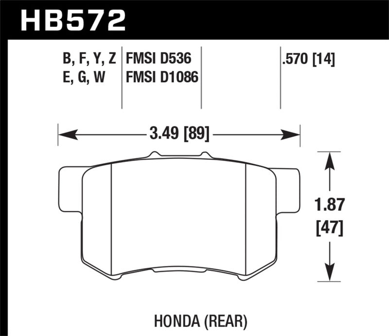 Hawk Performance HB572F.570 Hawk 07-08 Acura TL Type S / 99-08 Acura TL 3.2L HPS Street Rear Brake Pads