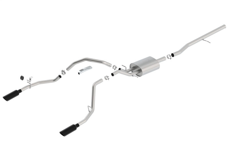Borla 140536BC 14 Sierra 1500 C/B S-Type Exh/2.75in Into Dual 2.25in Out 4in Split Rear Exit-Black Chrome