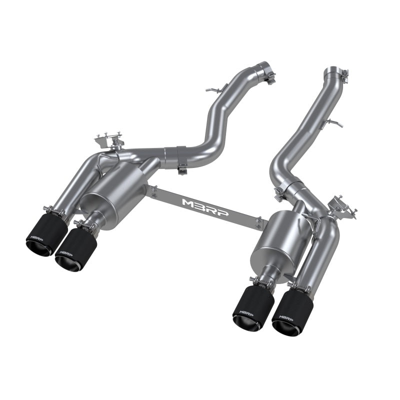 MBRP S45023CF 18-22 BMW M2 Competition 3.0L T304 SS 3in Resonator-Back Exhaust Quad Rear w/ Carbon Fiber Tips