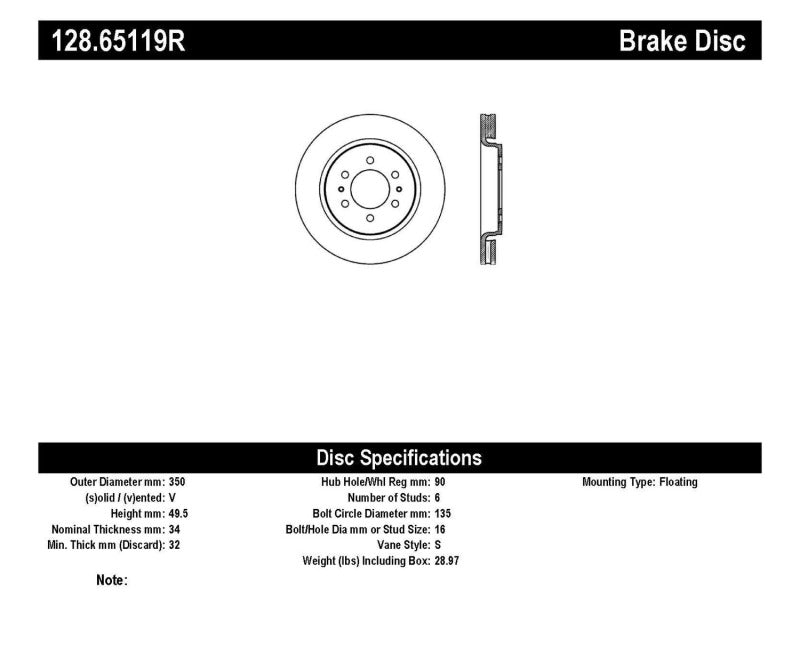 Stoptech 128.65119R StopTech Drilled Sport Brake Rotor