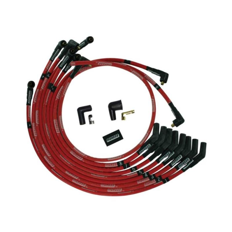 Moroso 52573 SB Ford 351W 135 Deg Plug Boots Non-HEI Sleeved Ultra Spark Plug Wire Set - Red
