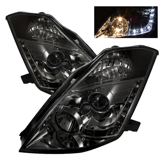 SPYDER 5064752 Spyder Nissan 350Z 03-05 Projector Headlights Halogen Model Only - DRL Smoke PRO-YD-N350Z02-DRL-SM