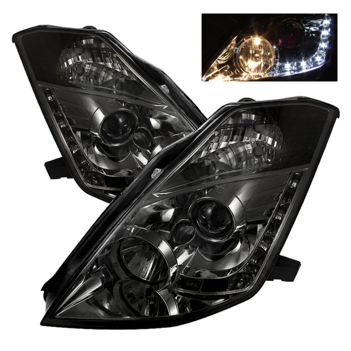 SPYDER 5064752 Spyder Nissan 350Z 03-05 Projector Headlights Halogen Model Only - DRL Smoke PRO-YD-N350Z02-DRL-SM