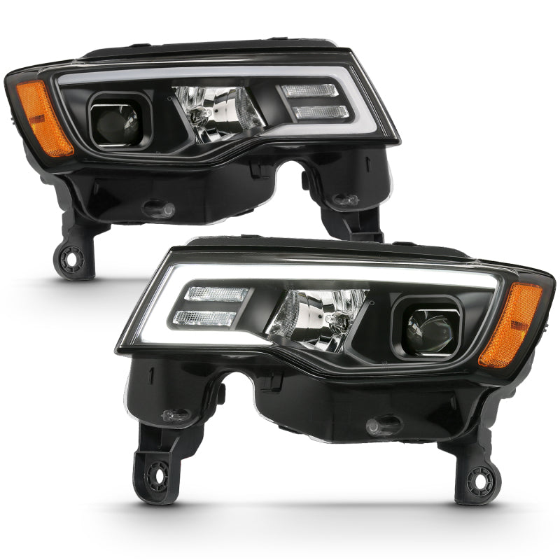 ANZO 111418 2017-2018 Jeep Grand Cherokee Projector Headlights w/ Plank Style Switchback - Black w/ Amber