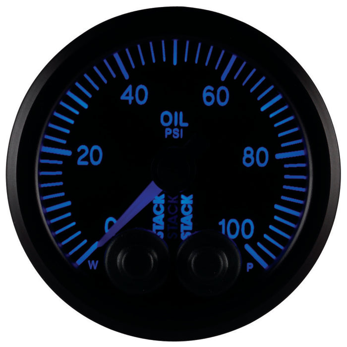 AutoMeter ST3502 Autometer Stack Instruments Pro Control 52mm 0-100 PSI Oil Pressure Gauge - Black (1/8in NPTF Male)