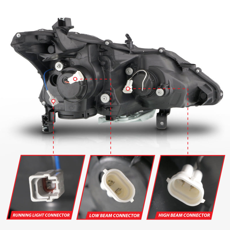 ANZO 121569 13-15 Nissan Altima (w/o Factory HID Bulbs) Projector Headlights - w/ Light Bar Black Housing