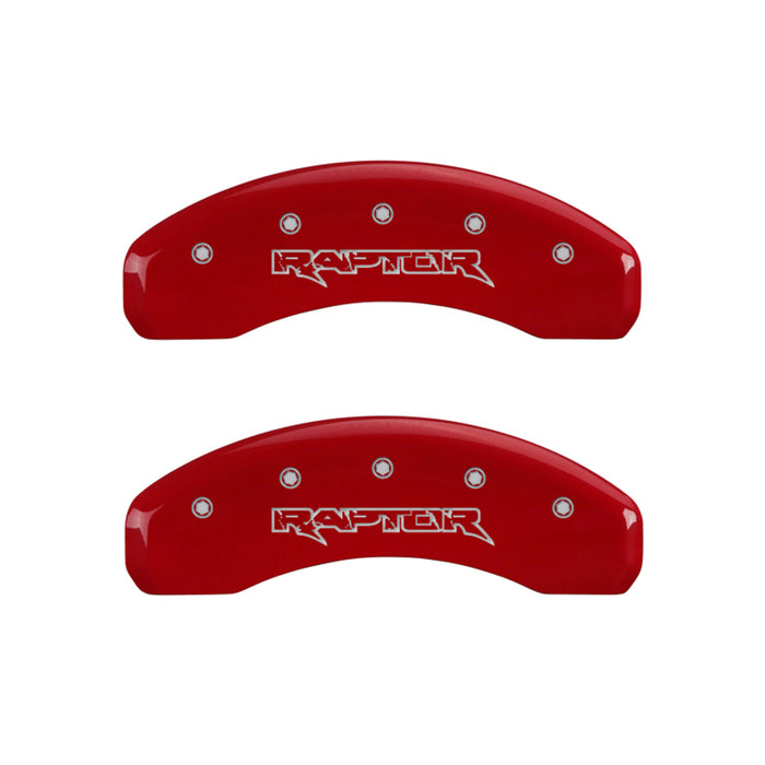 MGP 10213SRPTRD 4 Caliper Covers Engraved Front & Rear Raptor Red finish silver ch