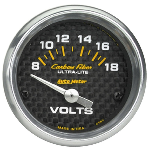 AutoMeter 4791 Autometer Carbon Fiber 52mm 8-18 Volt Electronic Volt meter