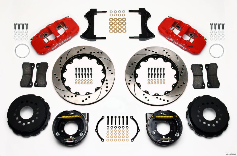 Wilwood 140-10950-DR AERO4 Rear P-Brake Kit 14.00in Drill Red 2005-2014 Mustang