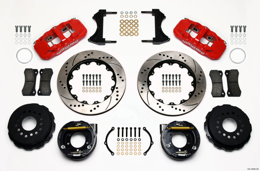Wilwood 140-10950-DR AERO4 Rear P-Brake Kit 14.00in Drill Red 2005-2014 Mustang