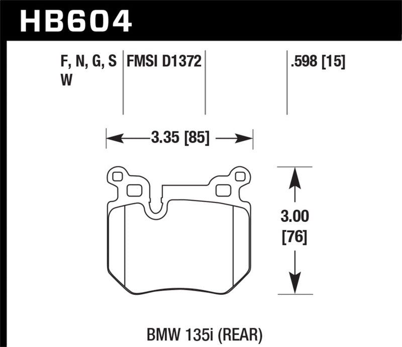 Hawk Performance HB604N.598 Hawk BMW 135i HP+ Street Rear Brake Pads