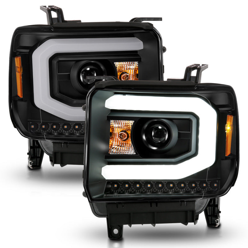 ANZO 111513 2014-2015 GMC Sierra 1500 Projector Headlights w/ Light Bar Black Housing (Halogen Type)