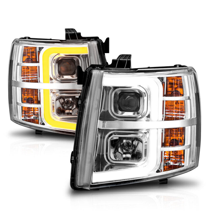 ANZO 111546 2007-2013 Chevrolet Silverado 1500 Projector w/ Light Bar Chrome Housing w/ Sequential