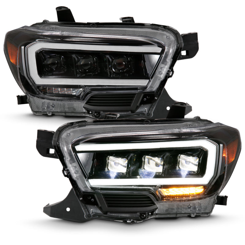 ANZO 111496 2016-2018 Toyota Tacoma LED Projector Headlights Plank Style Black w/ Amber