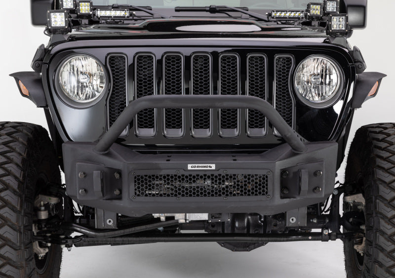 Go Rhino 331101T 07-20 Jeep Wrangler JL/JLU/JK/JKU/Gladiator JT Rockline Front Stubby Bumper w/ Overrider