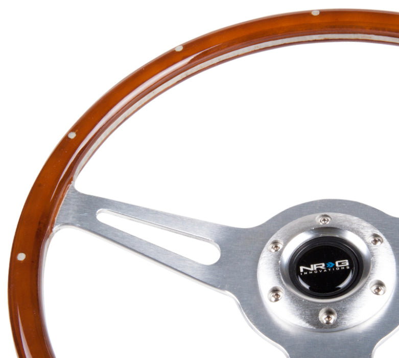 NRG ST-380SL Classic Wood Grain Steering Wheel (365mm) Wood w/Metal Inserts & Brushed Alum. 3-Spoke Center