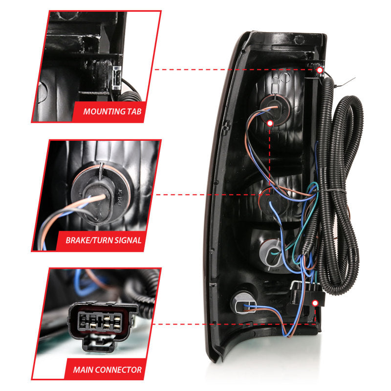 ANZO 311302 2004-2007 Chevy Silverado Taillight Red/Clear Lens w/Black Trim (OE Replacement)