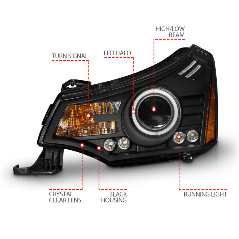 ANZO 121272 2008-2011 Ford Focus Projector Headlights Black