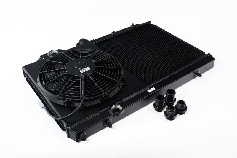 CSF 7075B 96-07 Mitsubishi Evo 4/5/6/7/8/9 Full-Slim Radiator w/12in Fan & Shroud/-16AN - Black
