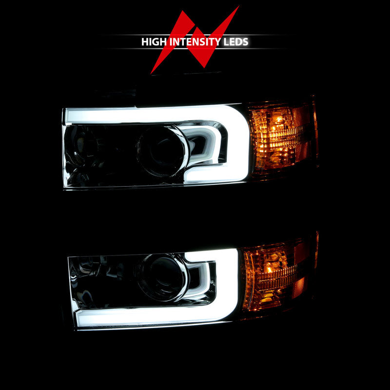 ANZO 111360 2015-2016 Chevrolet Silverado Projector Headlights w/ Plank Style Design Chrome w/ Amber