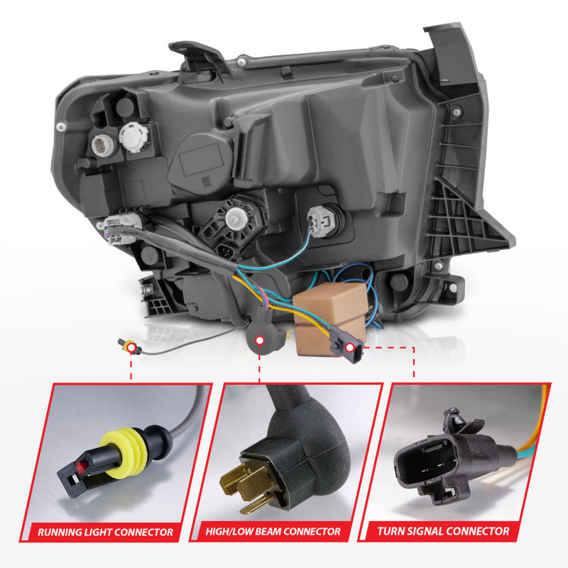 ANZO 111531 2014-2017 Toyota Tundra LED Crystal Headlights w/ Switchback Black Housing w/ DRL