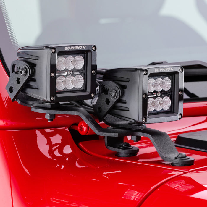 Go Rhino 730231T 18-20 Jeep Wrangler JL/JLU/Gladiator JT Light Mount - Two 3in Cubes Offset